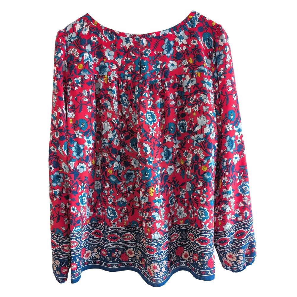 Loft Outlet Womens Large Pink Blue Floral Border Print Long Sleeve Blouse 461066 - Picture 2 of 5